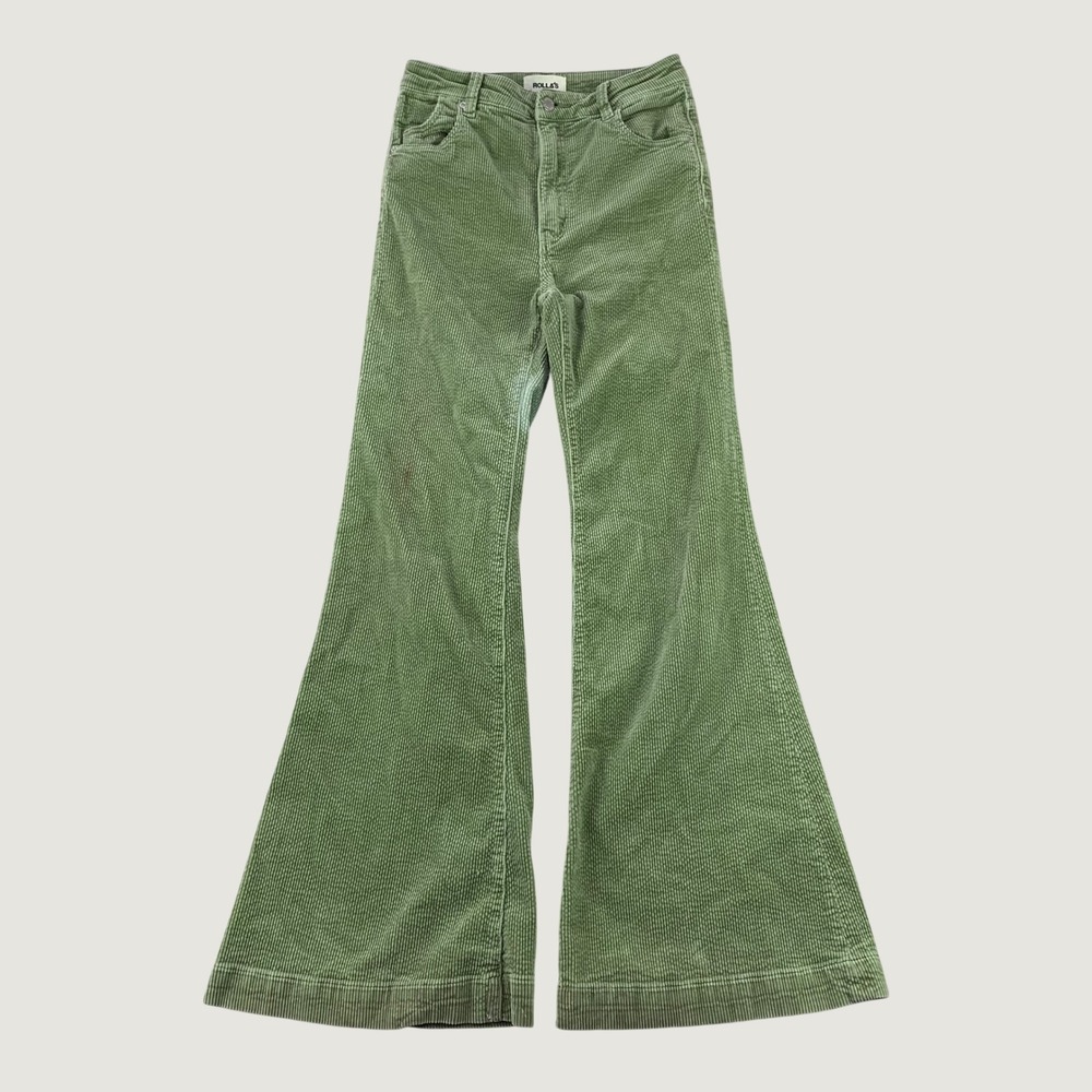 Rollas Eastcoast Flare Pants Women 27 Green High Rise Corduroy Retro 70s Western